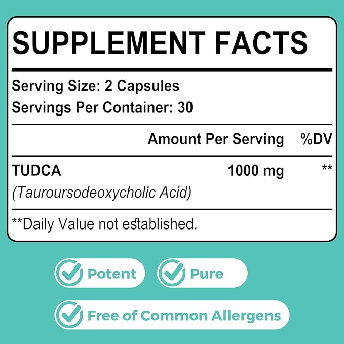 TUDCA Bile Salts Supplement 1000mg - 60 Veggie Capsules,Liver Support Supplement for Detox Cleanse,Gelatin Free