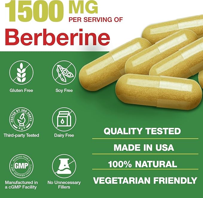 Berberine Supplement 1500mg - Premium Berberine HCl 97% Purity Plus Pure Ceylon Cinnamon, High Potency Berberine for Men Women Supports Immune System Non-GMO