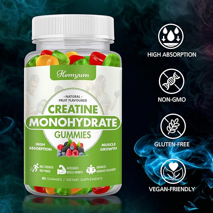 Creatine Monohydrate Gummies - 5g Creatine for Women Men, Enhanced Muscle Strength, Boost Focus and Endurance, Muscle Builder,L-Taurine + Vitamin B12,Vegan, Gluten-Free 160 Count