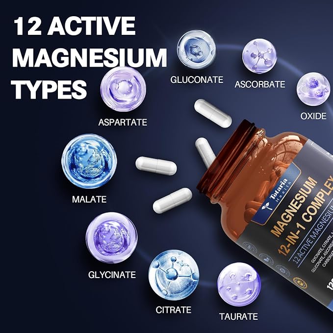 Magnesium Complex 700mg 12 in 1 Magnesium Supplement with Glycinate Citrate Malate Oxide Taurate Aspartate Orotate Magnesium Relaxation,Muscle,Heart Support, Vegan 120 Capsules