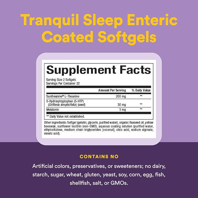 Stress-Relax Tranquil Sleep by Natural Factors, Sleep Aid with Suntheanine L-Theanine, 5-HTP, Melatonin, 45 Softgels