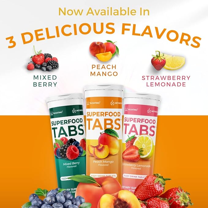 ā Anti-Bloat Cleanse Drink with 15 Superfoods | Supports Digestion, Energy & Cravings | Vegan, Non-GMO | 60 Effervescent Tabs ā Peach Mango Flavor