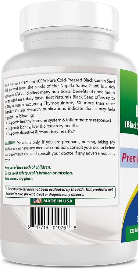 Best Naturals Black Seed (Black Cumin Seed Extract 10:1) 750 mg Per Serving- 120 Capsules