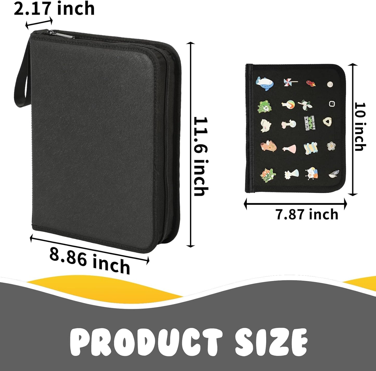 Enamel Pin Display Book, 6-Page Pin Trading Book, Portable Pin Bag and Pin Board (PU Black)