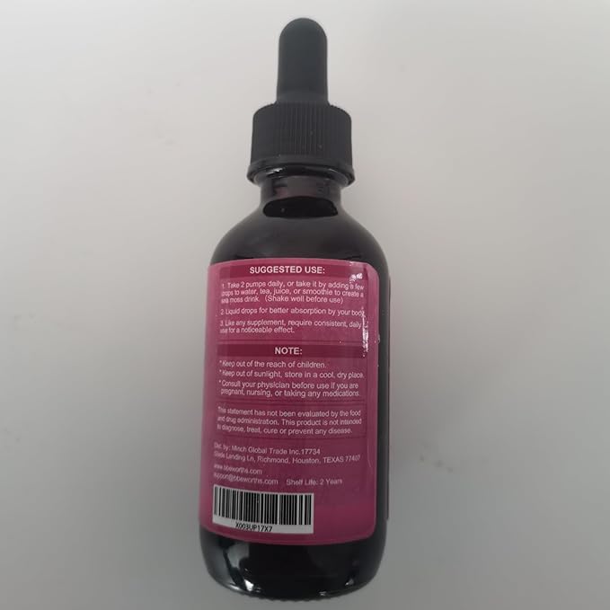 B BEWRTHS Sea Moss Liquid Drops - Black Seed Oil & Irish Sea Moss Gel with Burdock Root Bladderwrack, Elderberry, 6X Stronger Qrganic Seamoss Raw Supplement for Digestive, Hair Health - Vegan, 2 Fl.oz