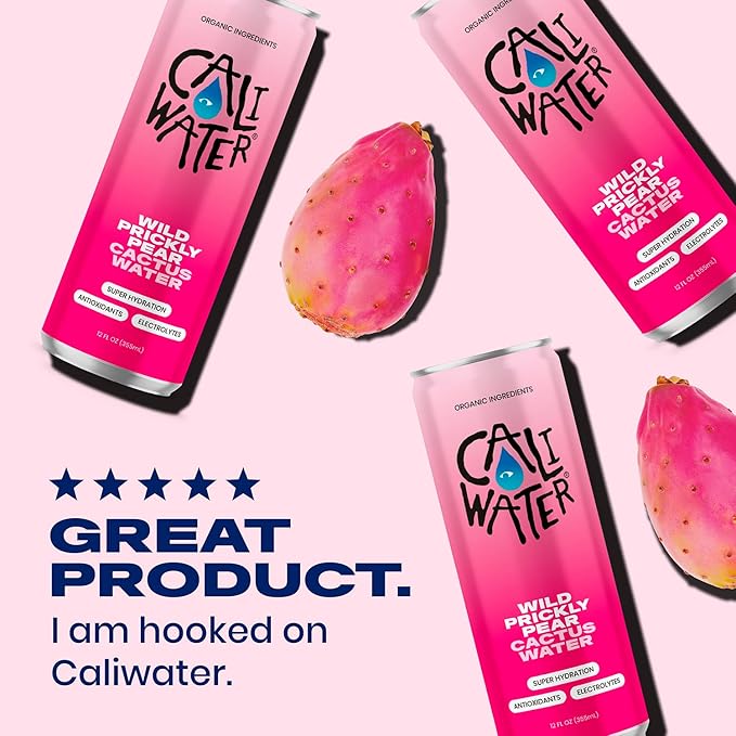 Caliwater - Organic Cactus Water - Wild Prickly Pear - 5g Sugar, 25 Calories - Coconut Water Alternative - Natural Plant Based Hydration - Skin Care, Electrolyte Drinks - Flavored Water - 12 Cans