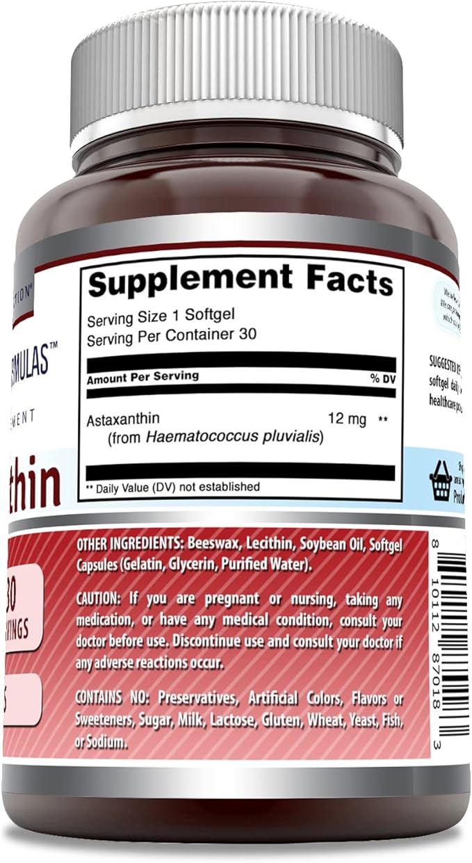 Amazing Formulas Astaxanthin 12mg Softgels Supplement | Non-GMO | Gluten Free (30)