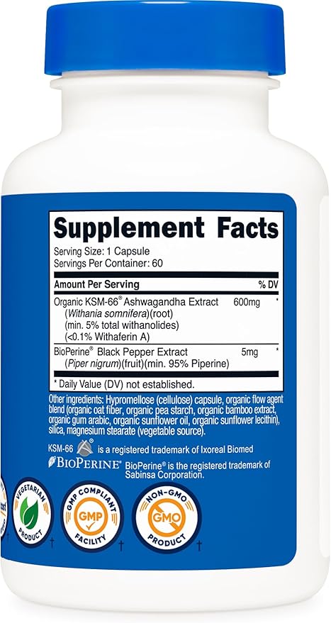 Nutricost KSM-66 Ashwagandha Root Extract 600mg, 60 Veggie Caps (3 Bottles) - 5% Withanolides - with BioPerine