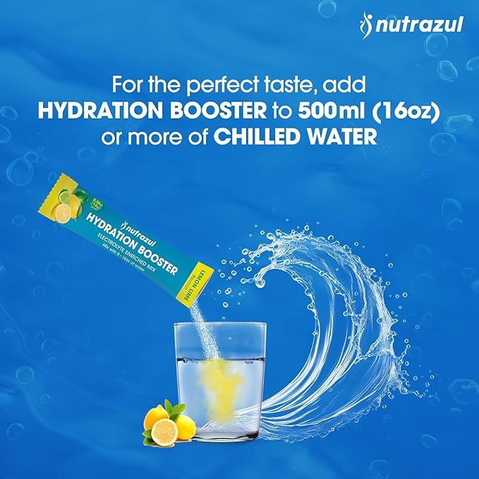 Nutrazul Hydration Booster | Supports Rapid Hydration | Electrolyte Enriched Mix | No Artificial Sweeteners | Lemon Lime Flavour| Vegan, Gluten-Free, Non-GMO | 30 Sticks