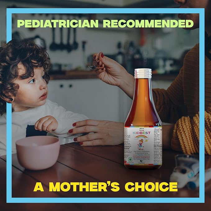 Kidbest Multivitamin Syrup for Kids 3-13 Years – Liquid Formula with 13 Nutrients for Appetite, Immunity, and Growth – Tasty Daily Vitamins for Stronger Kids | Toddler multivitamin for kids|200ml