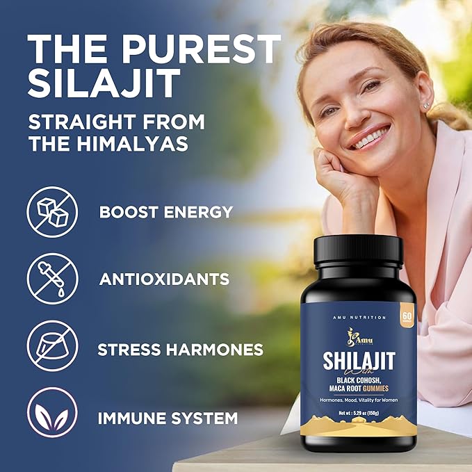 Shilajit Gummies for Men & Women with Maca Root & Black Cohosh (60 Count (Pack of 1), Maca Root & Black Cohosh)