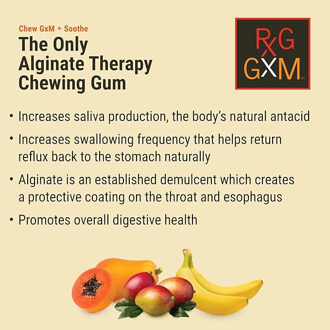 REFLUX GOURMET Tropical Soothe Gum Alginate Therapy Sodium Bicarbonate Gum for Acid Reflux, Oral, Cognitive, and Digestive Support, Natural with Ginger, Celeriac, Aloe, Sugar Free, Gluten Free, Vegan