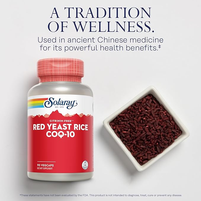 SOLARAY Red Yeast Rice Plus CoQ-10 & No-Flush Niacin Vitamin B-3, Healthy Heart & Cardiovascular Support, Non-Irradiated & Citrinin Free, 60 Day Money Back Guarantee, 90 Servings, 90 VegCaps