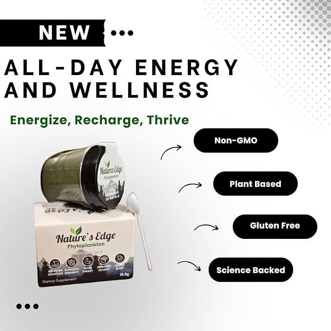 Natures Edge Pure Marine Phytoplankton Powder - Supports Energy, Immune Health, Digestion - Essential Vitamins, Minerals, Omega-3 Greens Powders - Superfood Powder's Healthy Sleep, Gut Health - 10.5g