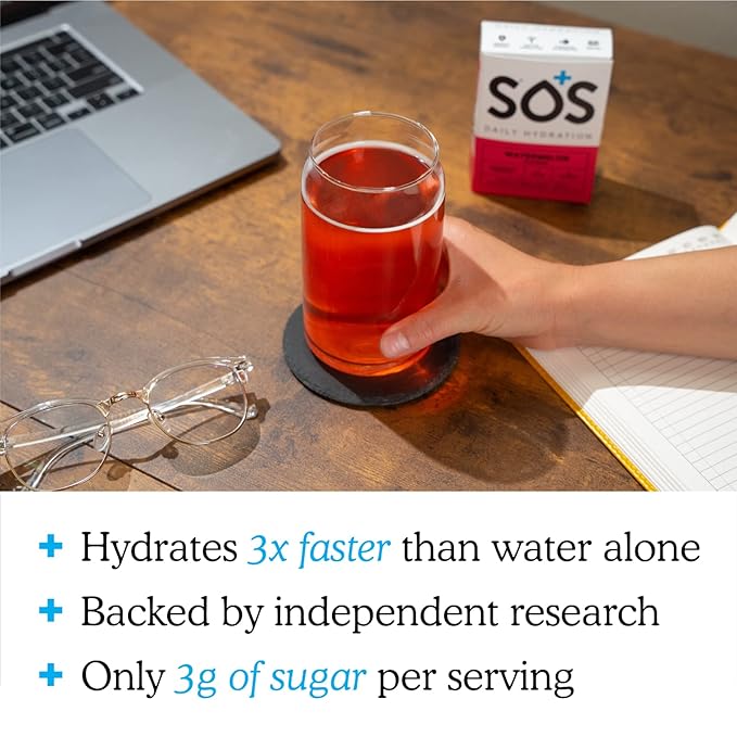 SOS Hydration Electrolyte Powder Packets, Watermelon Flavor, 8 Stick Packs – Low-Calorie, Rapid Rehydration, Made in USA, Keto & Vegan Friendly