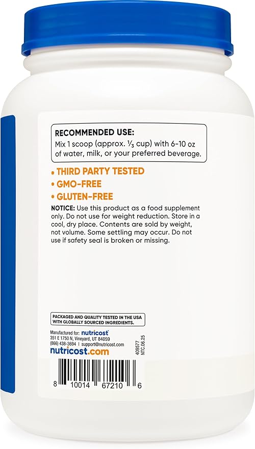 Nutricost Casein Protein Powder 2lb - Micellar Casein, Gluten Free, Non-GMO (Unflavored)