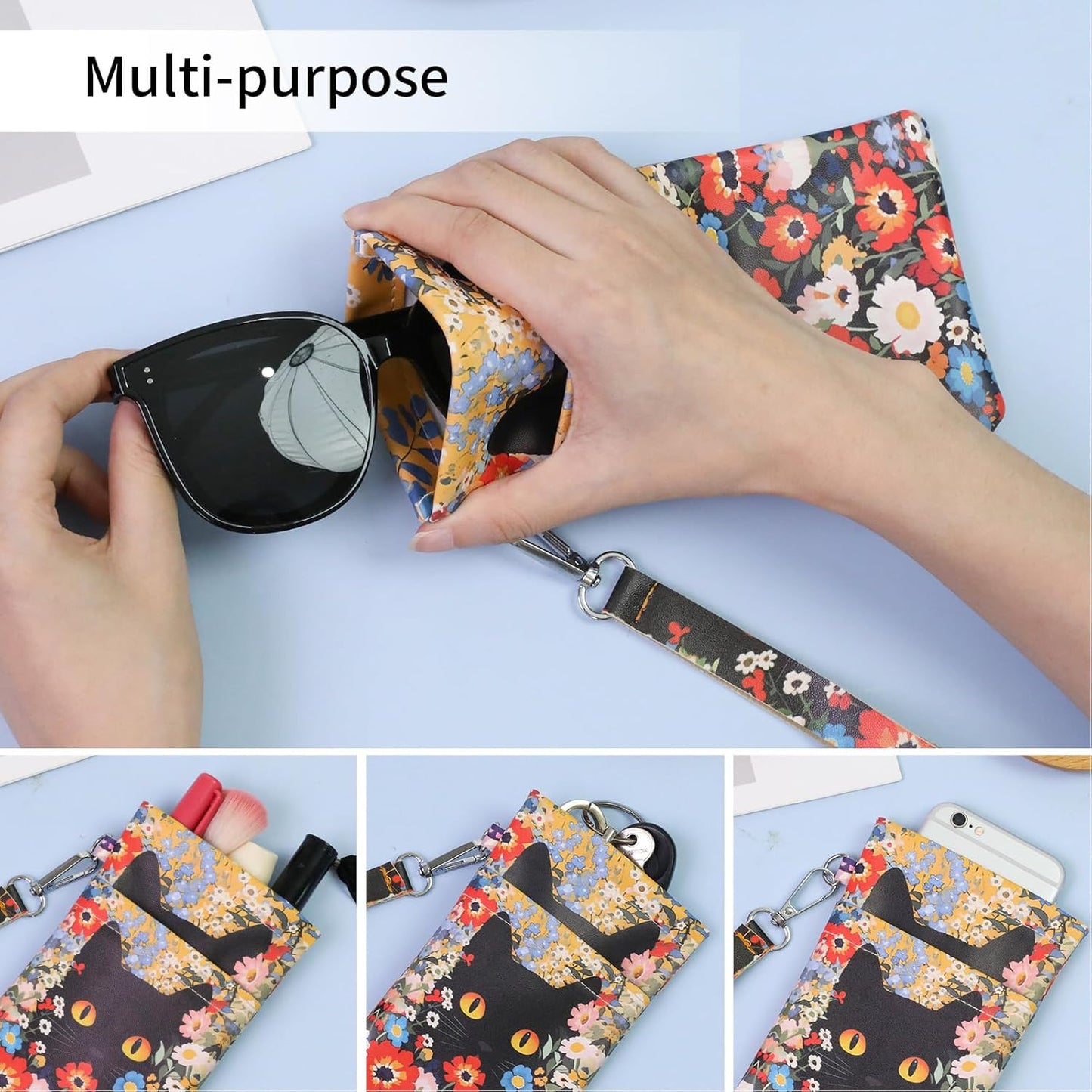 Double Eyeglass Case Soft Dual Glasses Case for Women Men Travel Squeeze Top Sunglasses Cases Eyeglasses Pouch