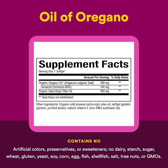 Natural Factors Oil of Oregano 180 mg, Helps Maintain Good Health with Extra Virgin Olive Oil, 60 Softgels