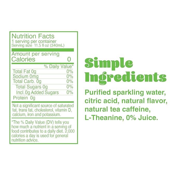 PHOCUS Caffeinated Sparkling Water, Lemon Lime, 75mg Natural Caffeine Plus L-Theanine, Zero Sugar, Zero Calories, No Artificial Sweeteners, 11.5 fl oz Cans (Pack of 12)
