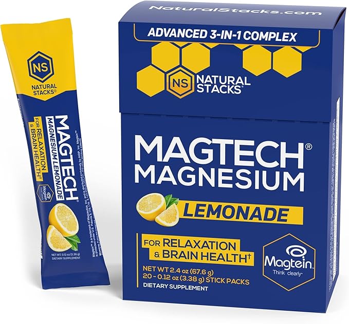 NATURAL STACKS Magtech Magnesium Drink Mix + APIGENIN+ Supplement Bundle - Supports Relaxation, Brain Health & Sleep* - 80 Servings