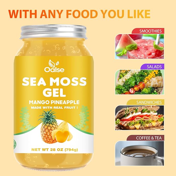 (28OZ Irish Sea Moss Gel Mango Pineapple Flavor - Natural Seamoss Gel with 92 Minerals and Vitamins - Non-GMO, Gluten-Free, Vegan - Immune Support