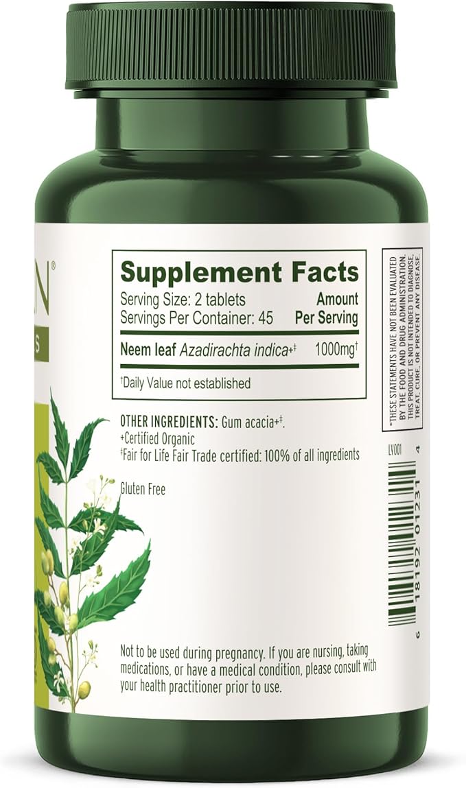 Banyan Botanicals Neem Tablets – Organic Neem Leaf (Azadirachta Indica) – Supports Natural Detoxification, Healthy Skin, and Immune Health* – 90 Tablets – Non-GMO Sustainably Sourced Vegan