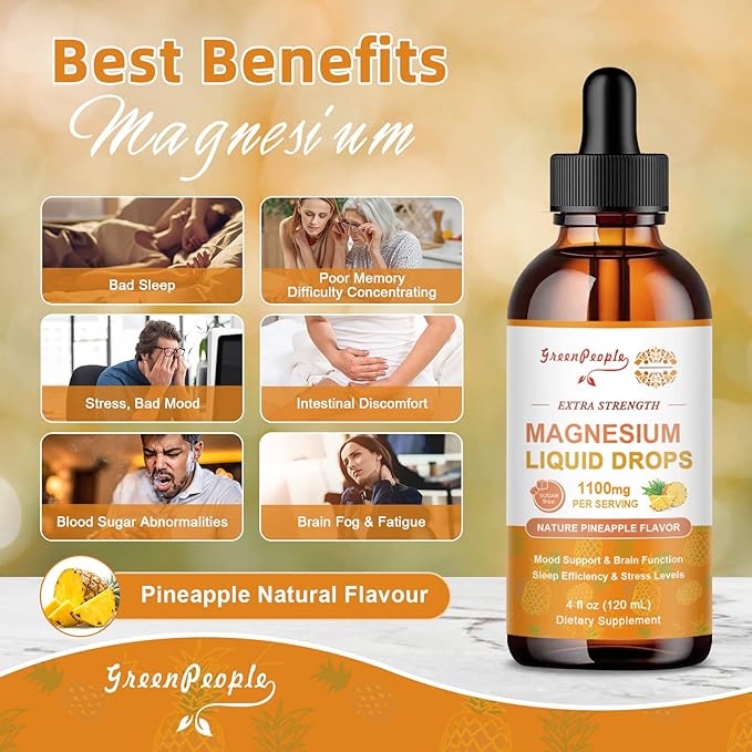 Magnesium Glycinate Liquid Drop - 17-in-1 4Fl. Oz Triple Magnesium Complex Supplement with Glycinate 400mg & Citrate 500mg Taurate/L-Theanine for Calm Mood/Muscle/Sleep,Pineapple Flavor