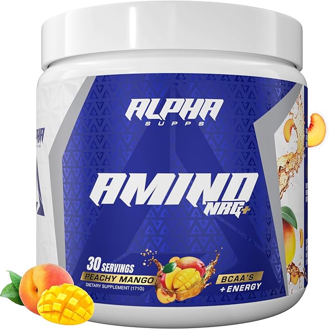Amino NRG+ BCAA Amino Energy Recovery Powder - Hydration Blend with Electrolytes - Focus Blend for Optimal Performance Support in Men & Women (30 Servings, Peachy Mango)