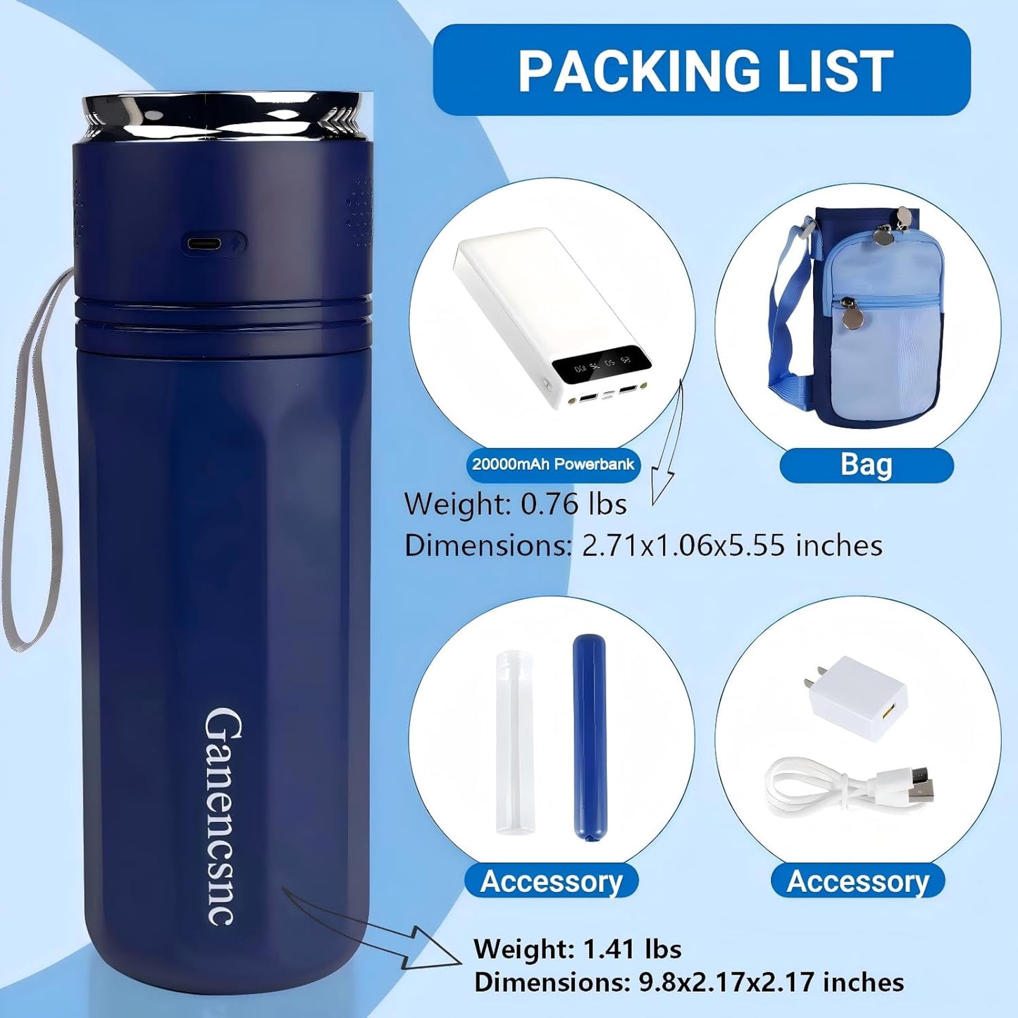 Electric Insulin Cooler Travel Case TSA Approved,USB Type-C Smart Cooling, 20000mAh Power Bank ,Large Capacity Medication Cooler,Medical Cooler for Travel (Blue,inclued 20000mAh Power Bank )