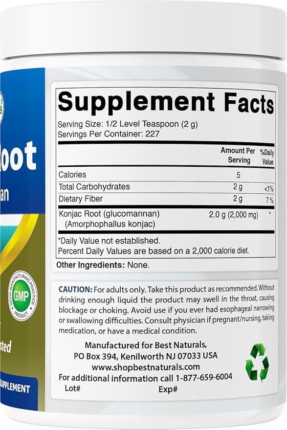 Best Naturals 2 Pack Konjac Glucomannan Root 1 Pound - 2000 mg per Serving - (Total 2 Pound)