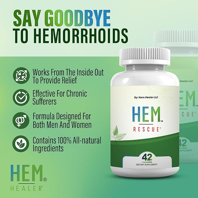 Hem Rescue Hemorrhoid Treatment Supplement - All Natural, Reduces Discomfort and Swelling, Boosts Blood Flow, Oral Botanical Blend, Made in USA - (3 Bottle Pack)