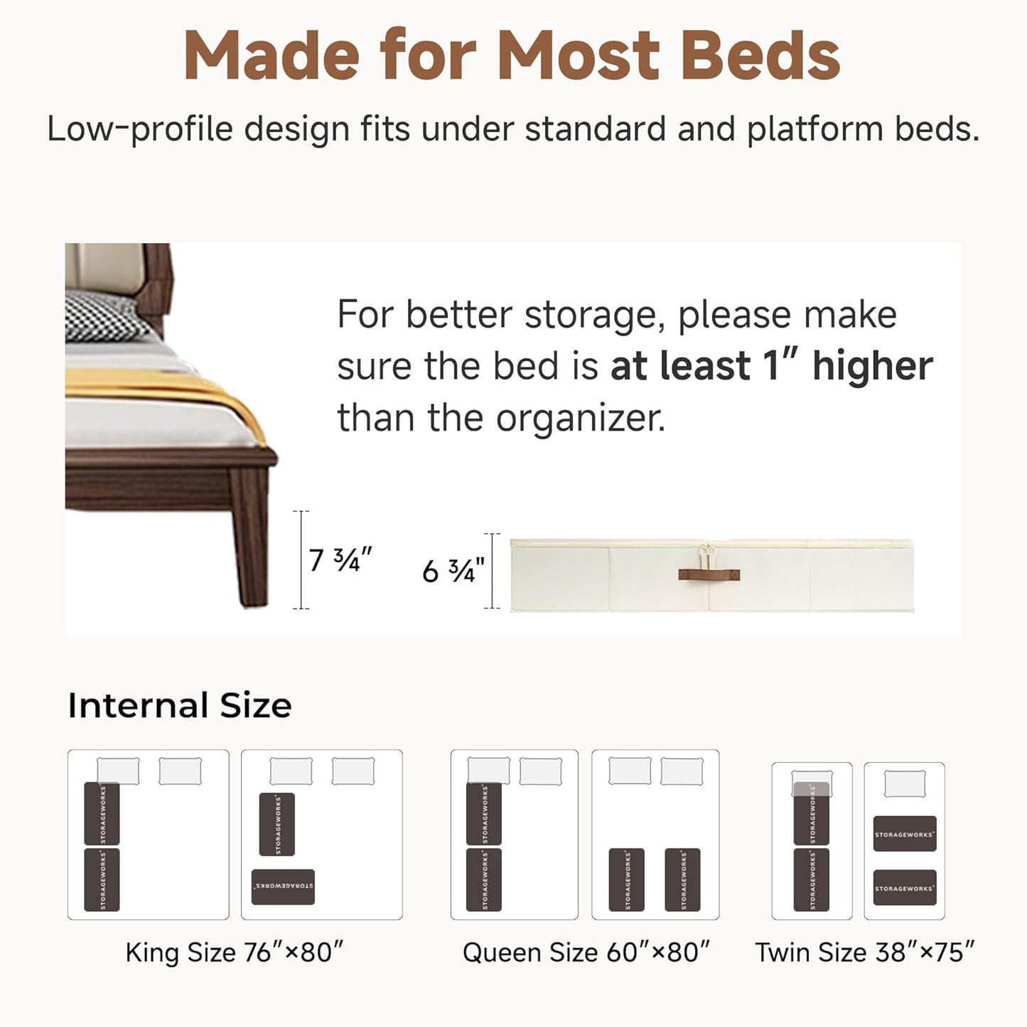 StorageWorks Large Underbed Storage with Lid, 2-Pack Under Bed Storage Containers for Clothes, Bedding, and Sweaters, Beige