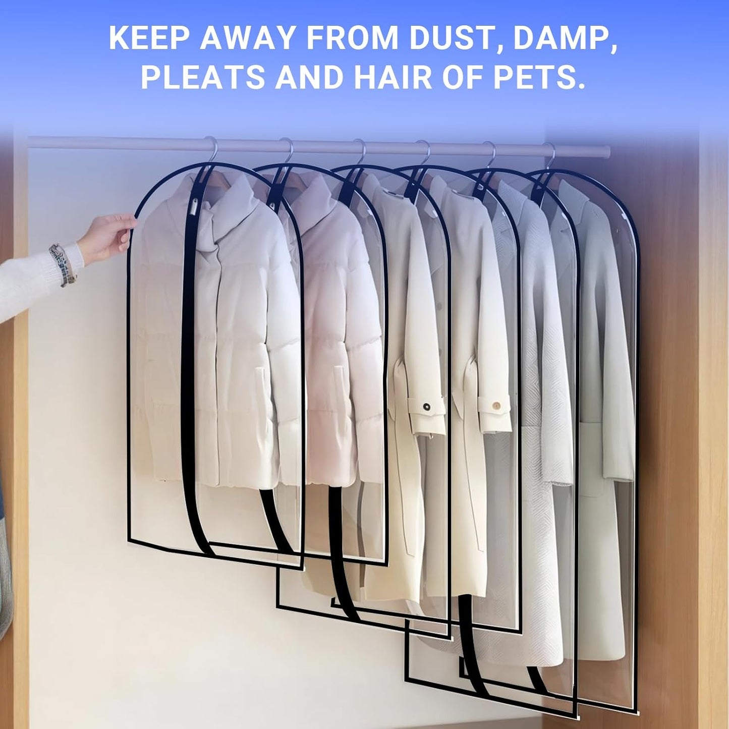 Garment Bags for Hanging Clothes 24'' x 55'' (Set of 12) Coat Covers for Closet Foldable Washable Dress Bags for Hanging Clothes for Long Dress Dance Costumes Suits Gowns Coats