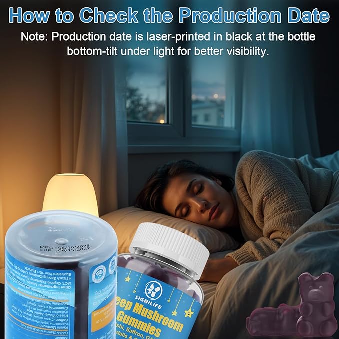 Sleep Mushroom Gummies with Reishi & Lions Mane -Natural Sleep Aid & Relaxation Supplement, Wild Elderberry Flavor, Non-GMO, No Sugar, 120 Count
