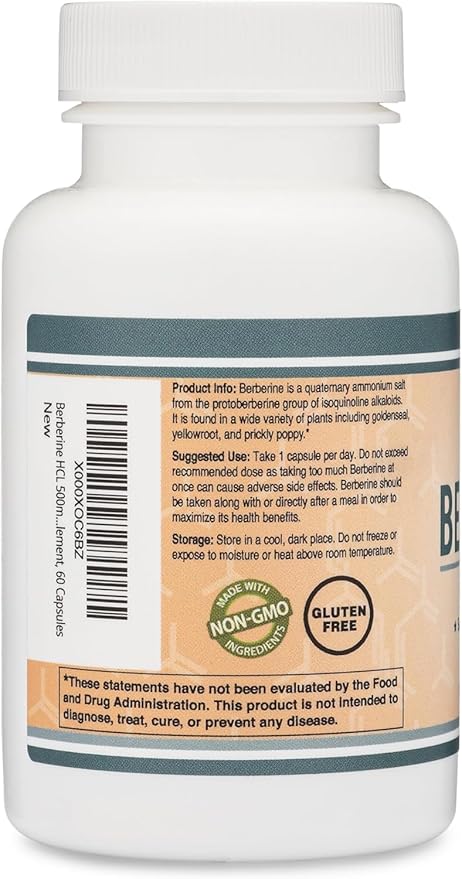 Berberine Supplement 500mg, 60 Capsules (Third Party Tested, Non-GMO, Gluten Free, Vegan Safe) AMPK Activator - Berberine HCL for Cardiovascular Health by Double Wood