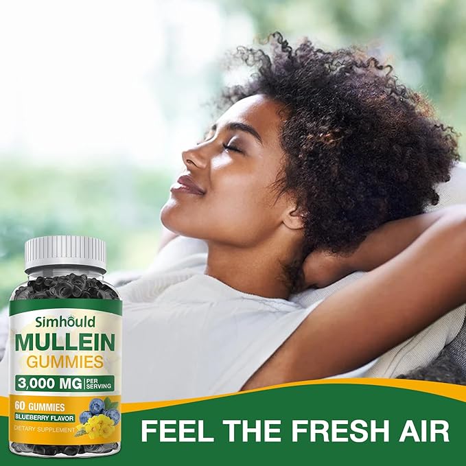1 Pack Sugar Free 3000MG Mullein Gummies - Lung Cleanse, Mullein Leaf Extract Supplement for Respiratory, Organic Mullein Drops with Quercetin & Bromelain for Lung, Digestive Health & Immune