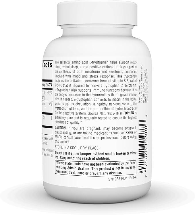 Source Naturals L-Tryptophan with Coenzyme B-6, 500mg - 120 Tablets