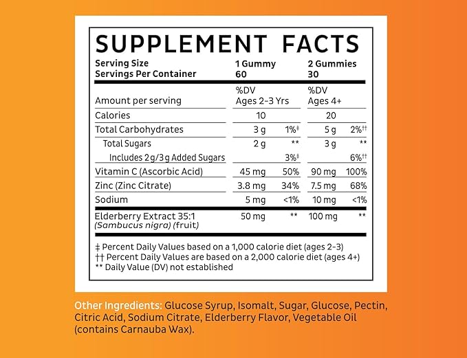Zeal Sambucus Elderberry Gummies + Zinc + Vitamin C - Daily Supplement for Children & Adults - Easy to Chew Vitamin Gummies - 100 mg Max Serving of Elderberry - 60 Count