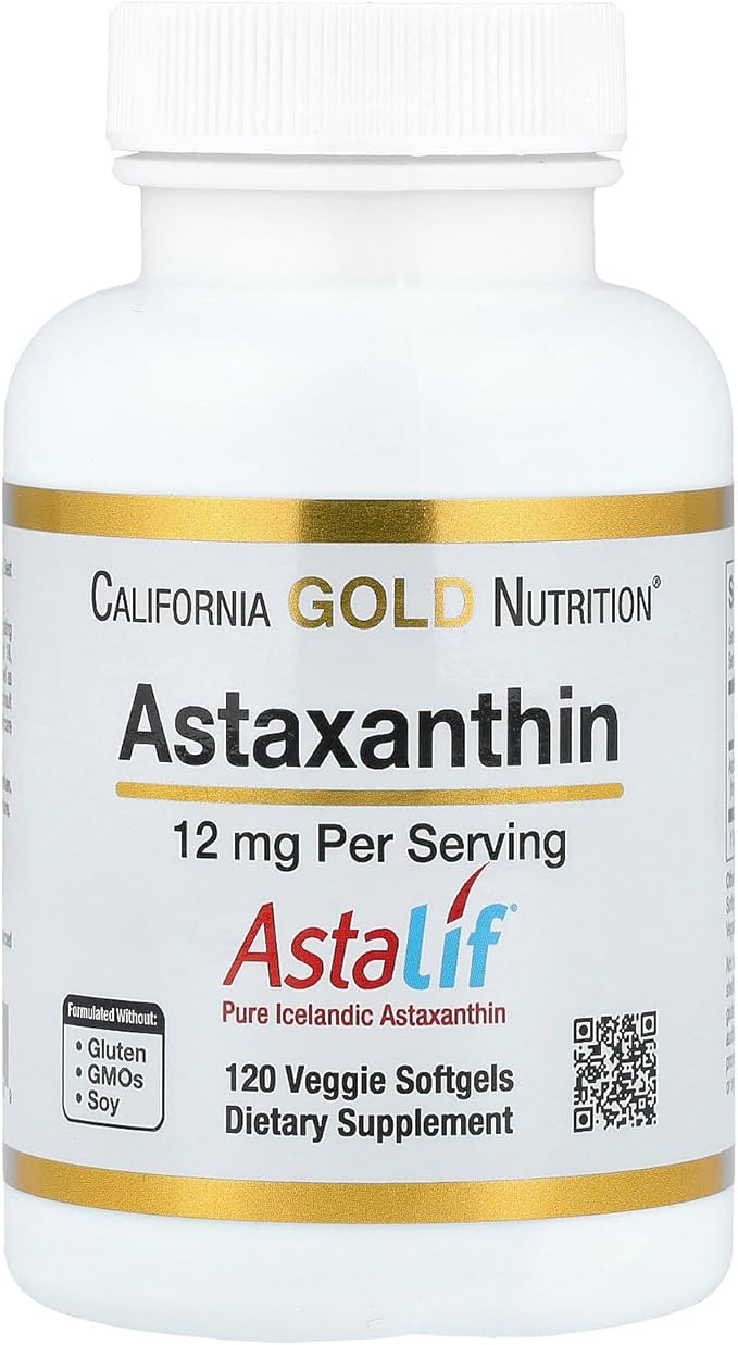 California Gold Nutrition Astaxanthin, Antioxidant Carotenoid, AstaLif Pure Icelandic Biologically Active 99% Isomer, 12 mg, 120 Veggie Softgels