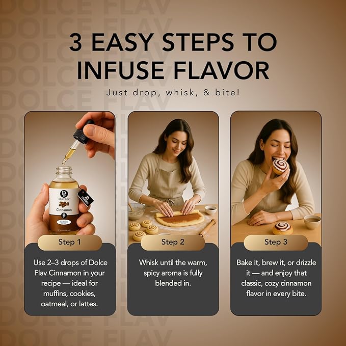 Dolce Flav Natural Cinnamon Extract Oil 2 oz – Kosher, Sugar-Free, Concentrated Spice Flavor for Candy, Chocolates & Desserts, Includes Measured Dropper