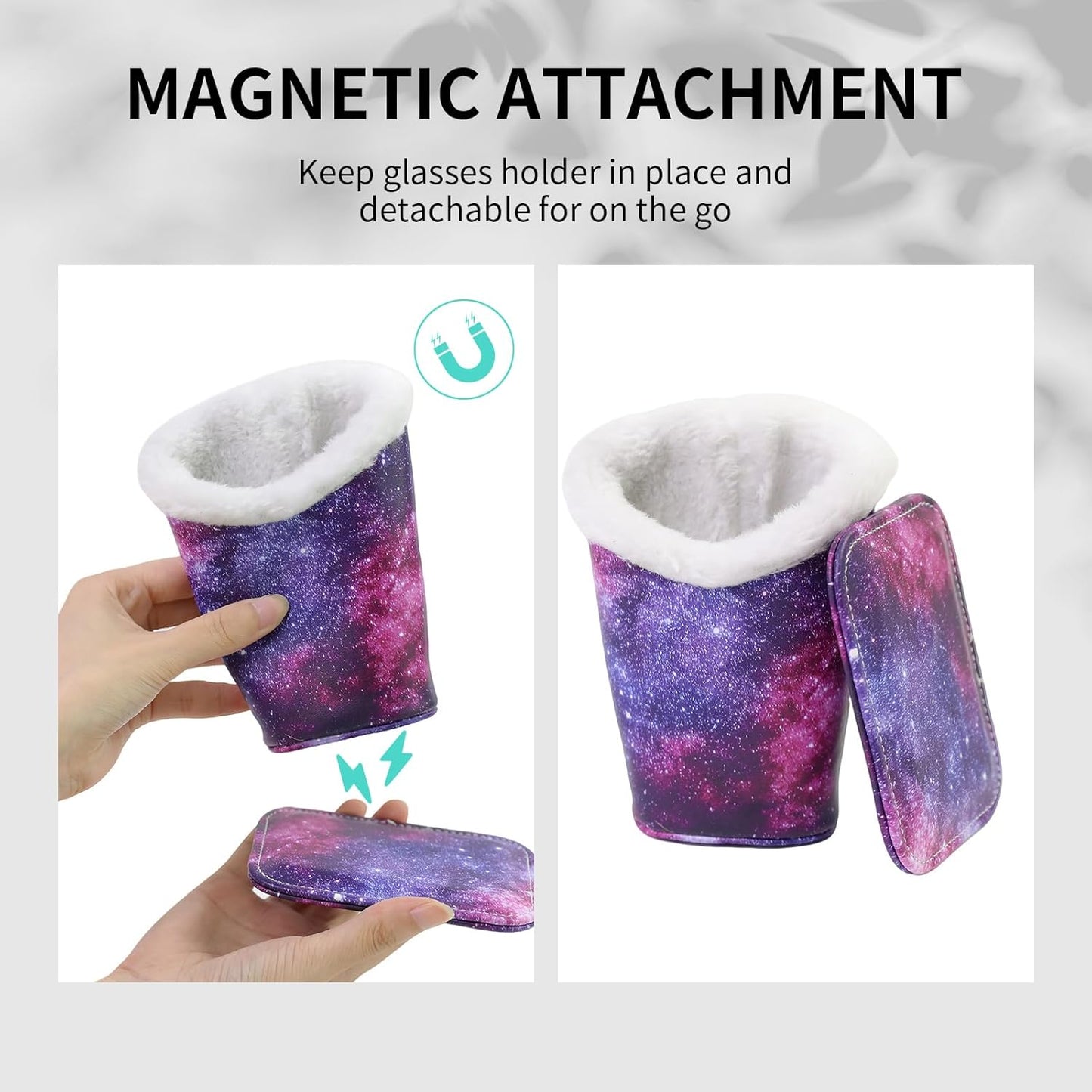 Plush Lined Eyeglasses Holder, Cute Magnetic PU Leather Glasses Stand Case for Women Men Kids