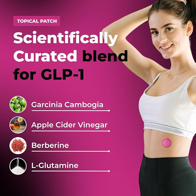GLP-1 Patches for Women & Men | GLP1 Patch with Berberine, L-Glutamine, Garcinia Cambogia, Resveratrol | 60 Days Supply