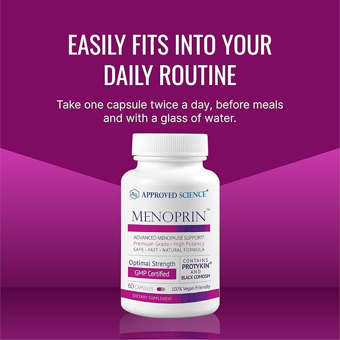 Approved Science Menoprin - Menopause Support - Protykin, Black Cohosh - 60 Capsules - 1 Bottle Menoprin Day - Vegan