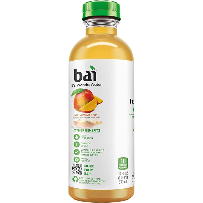 Bai Antioxidant Infused Water Beverage, Malawi Mango, with Vitamin C and No Artificial Sweeteners, 18 Fluid Ounce Bottle, 12 Pack