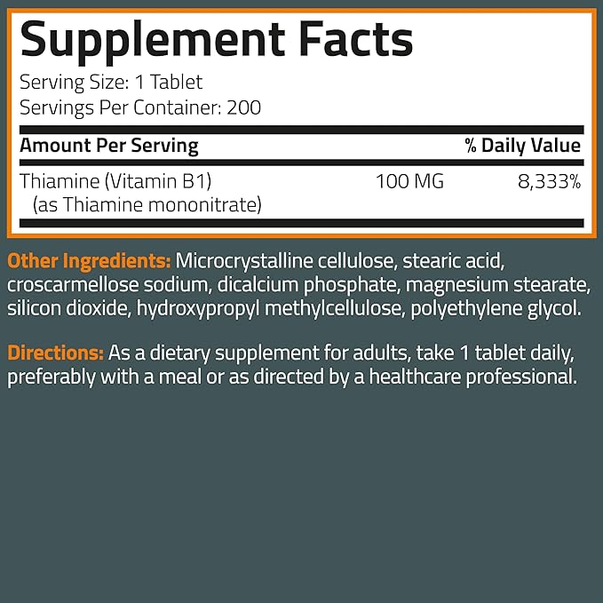 Bronson Vitamin B1 100mg, Non-GMO, 200 Vegetarian Tablets