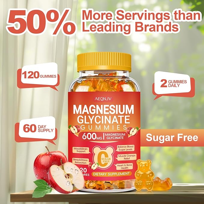 Magnesium Glycinate Gummies 600mg High Absorption, Magnesium Glycinate for Women and Men with Vitamin D, B6, and CoQ10 for Adults & Kids, Magnesium Supplement for Calm Support & Sleep, 120 Count