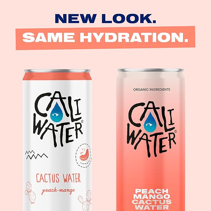 Caliwater - Organic Cactus Water - Peach Mango - 6g Sugar, 30 Calories - Coconut Water Alternative - Natural Plant Based Hydration - Skin Care, Electrolyte Drinks - Flavored Water - 12 Cans
