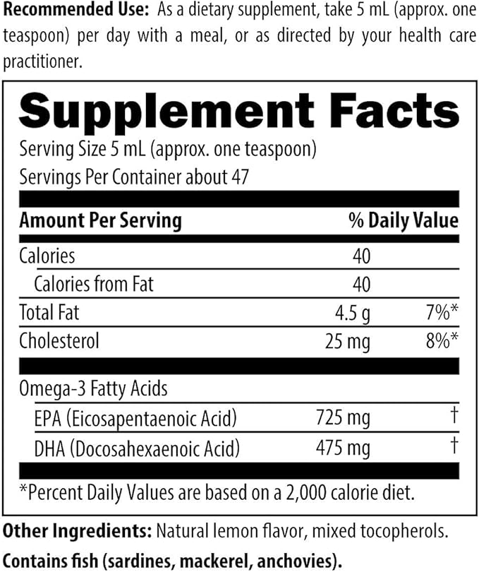 Designs for Health OmegAvail Liquid TG Fish Oil 1200mg - Triglyceride Omega-3 Fish Oil Brain Support Supplement with DHA/EPA - Natural Lemon Flavor (8oz / 47 Servings)