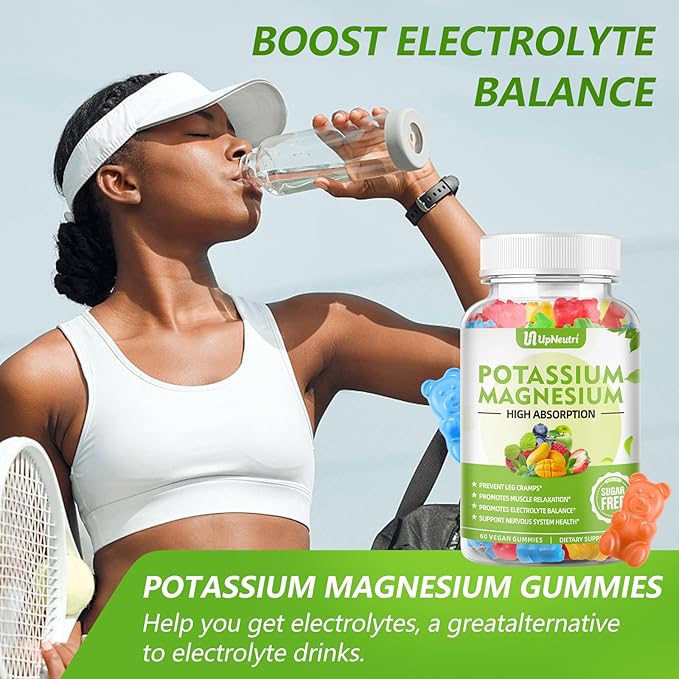 Potassium Magnesium Gummies for Adults Kids, Sugar-Free Potassium Gummies Supports Leg Cramps & Muscle & Immune Health, High Absorption Vegan Magnesium Supplement Gummies 5 Fruit Flavor 120 Cts