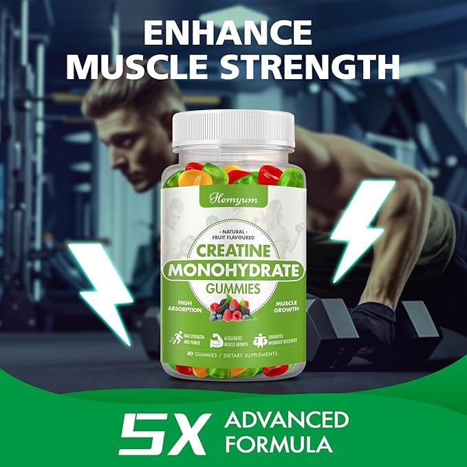 Creatine Monohydrate Gummies - 5g Creatine for Women Men, Enhanced Muscle Strength, Boost Focus and Endurance, Muscle Builder,L-Taurine + Vitamin B12,Vegan, Gluten-Free 160 Count